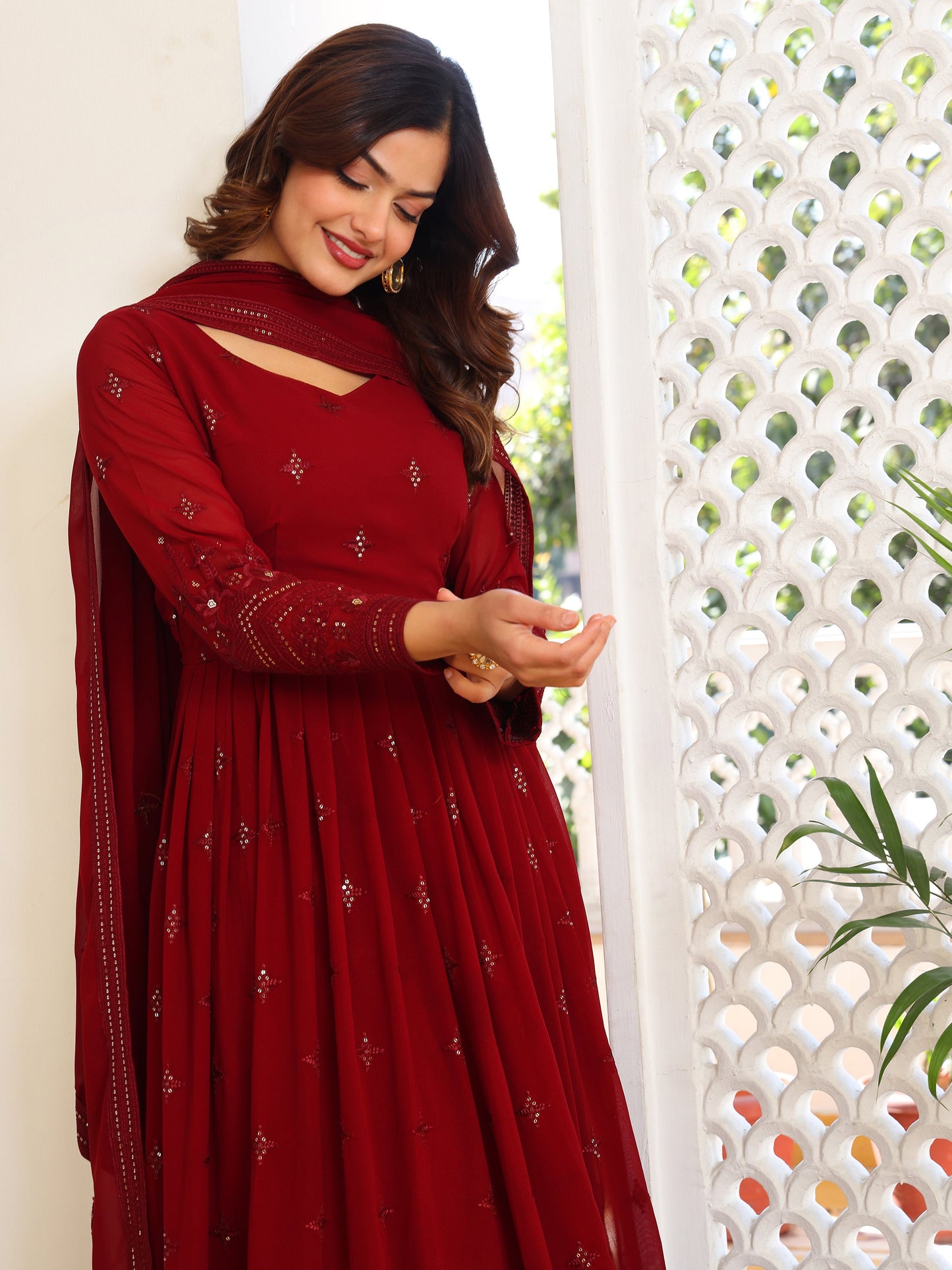 Georgette Party Wear Maroon Anarkali Suit