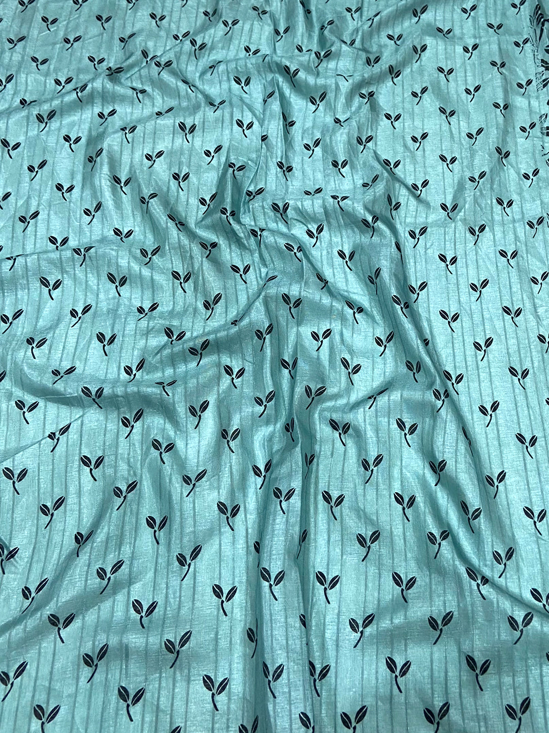 Teal Ghicha Leaf Print Saree