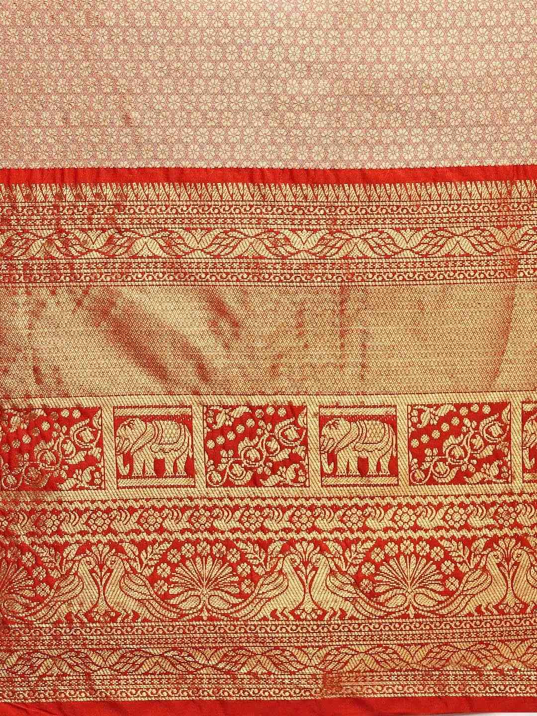 Soft Silk White Colour Kanjivaaram Traditional Wear Saree by My Store