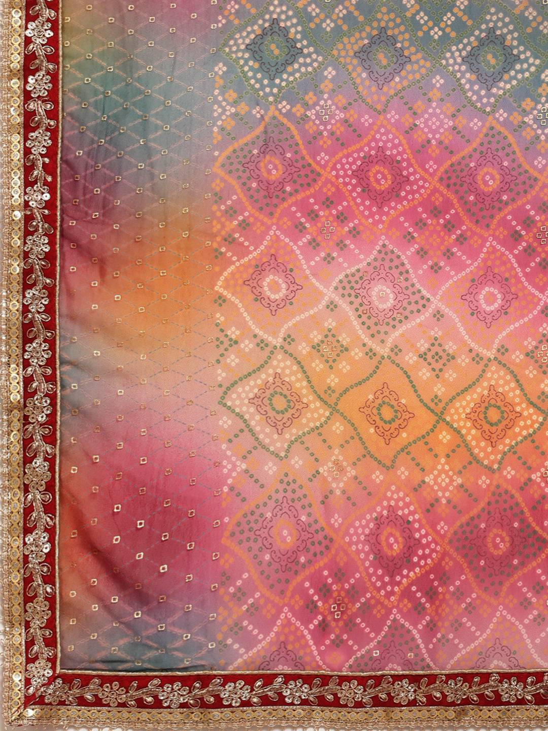 Poly Georgette Bandhani Saree With Sequence Work Border by My Store