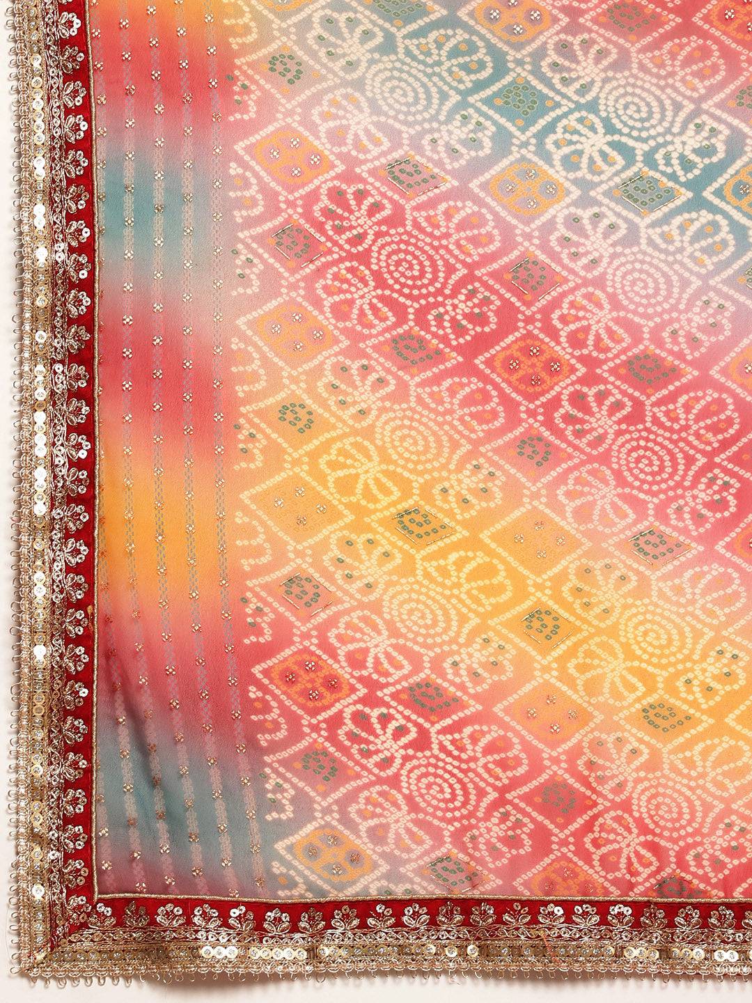Poly Georgette Bandhani Saree With Sequence Work Border by My Store