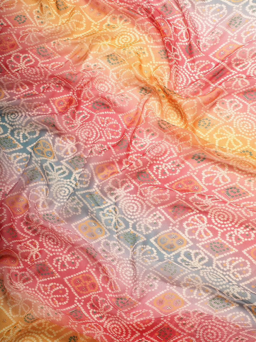 Poly Georgette Bandhani Saree With Sequence Work Border by My Store
