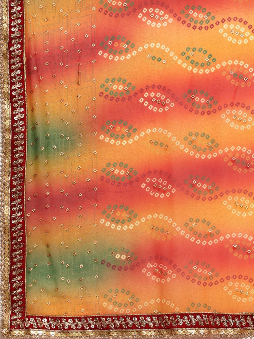 Poly Georgette Bandhani Saree With Sequence Work Border by My Store