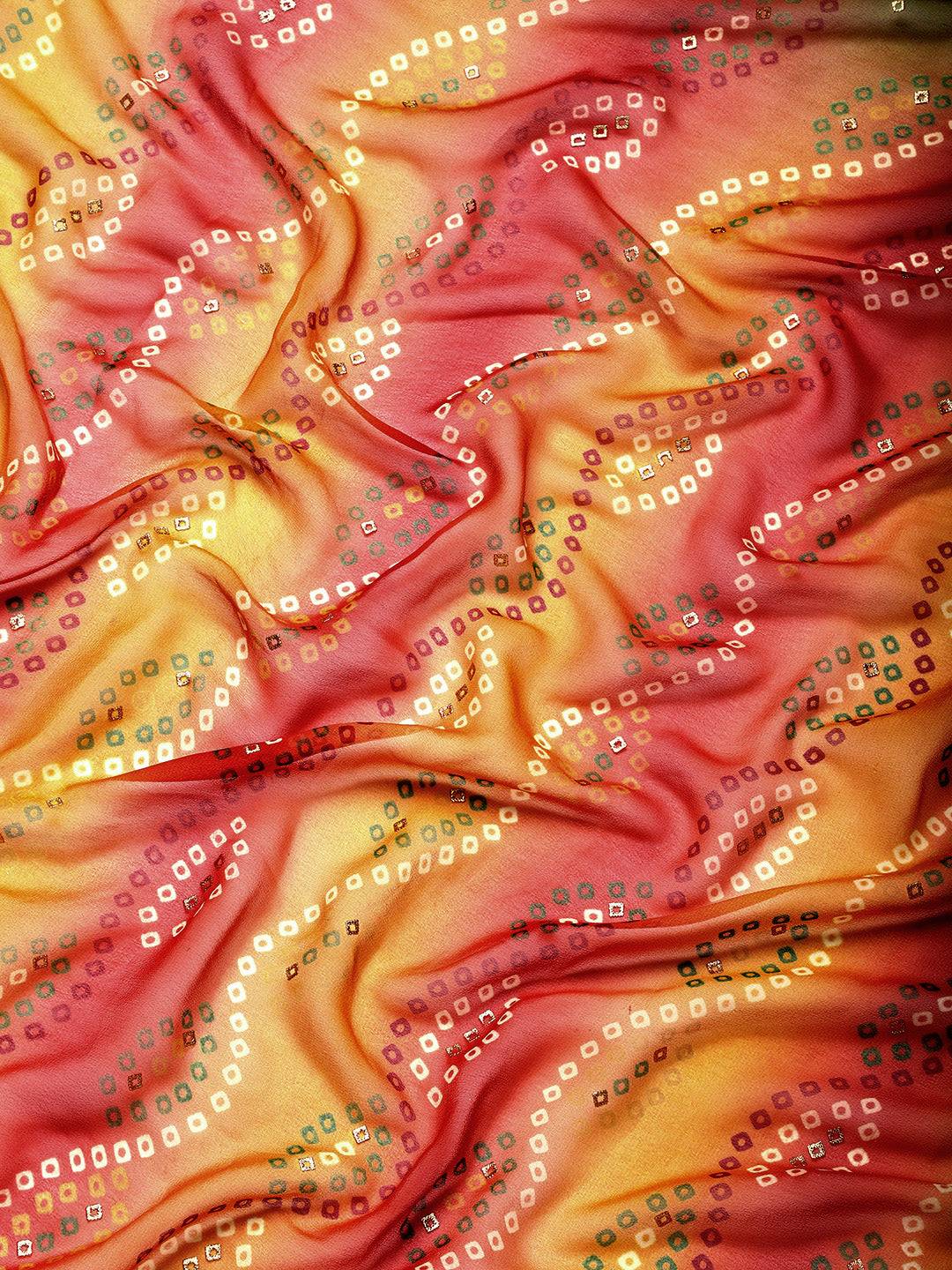 Poly Georgette Bandhani Saree With Sequence Work Border by My Store