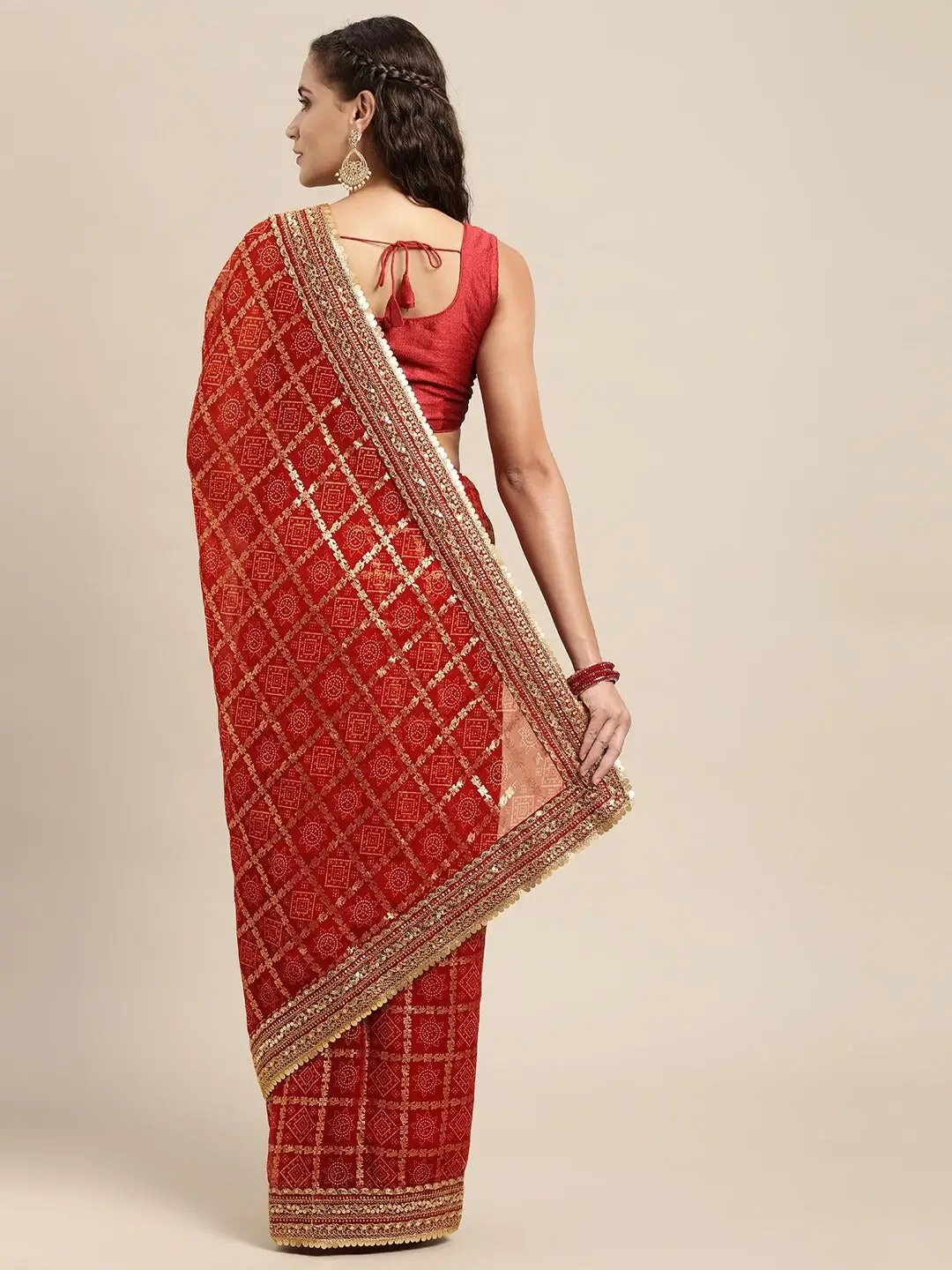 Poly Chiffon Bandhej & Foil Print Festive Wear Saree by My Store