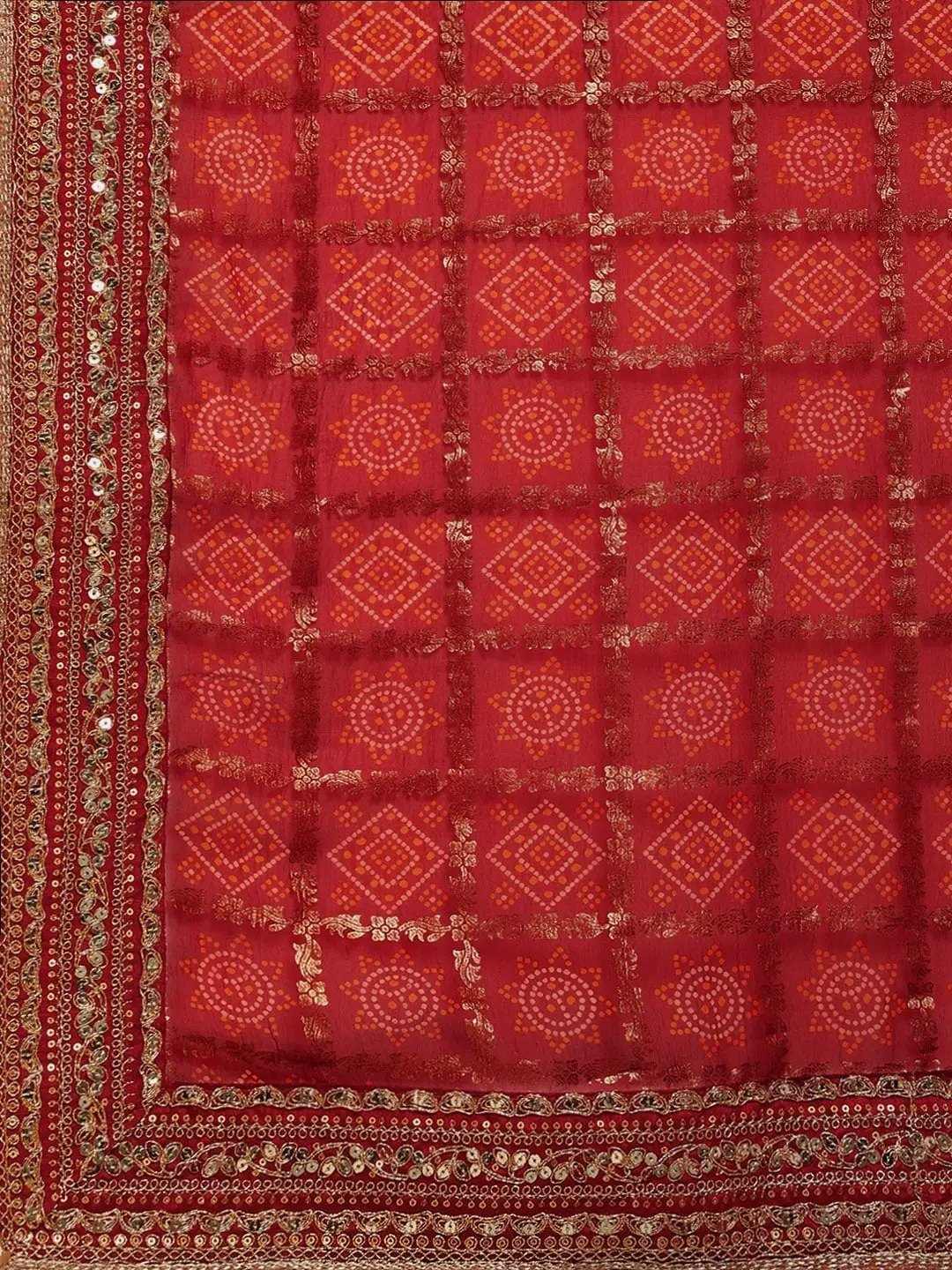 Poly Chiffon Bandhej & Foil Print Festive Wear Saree by My Store