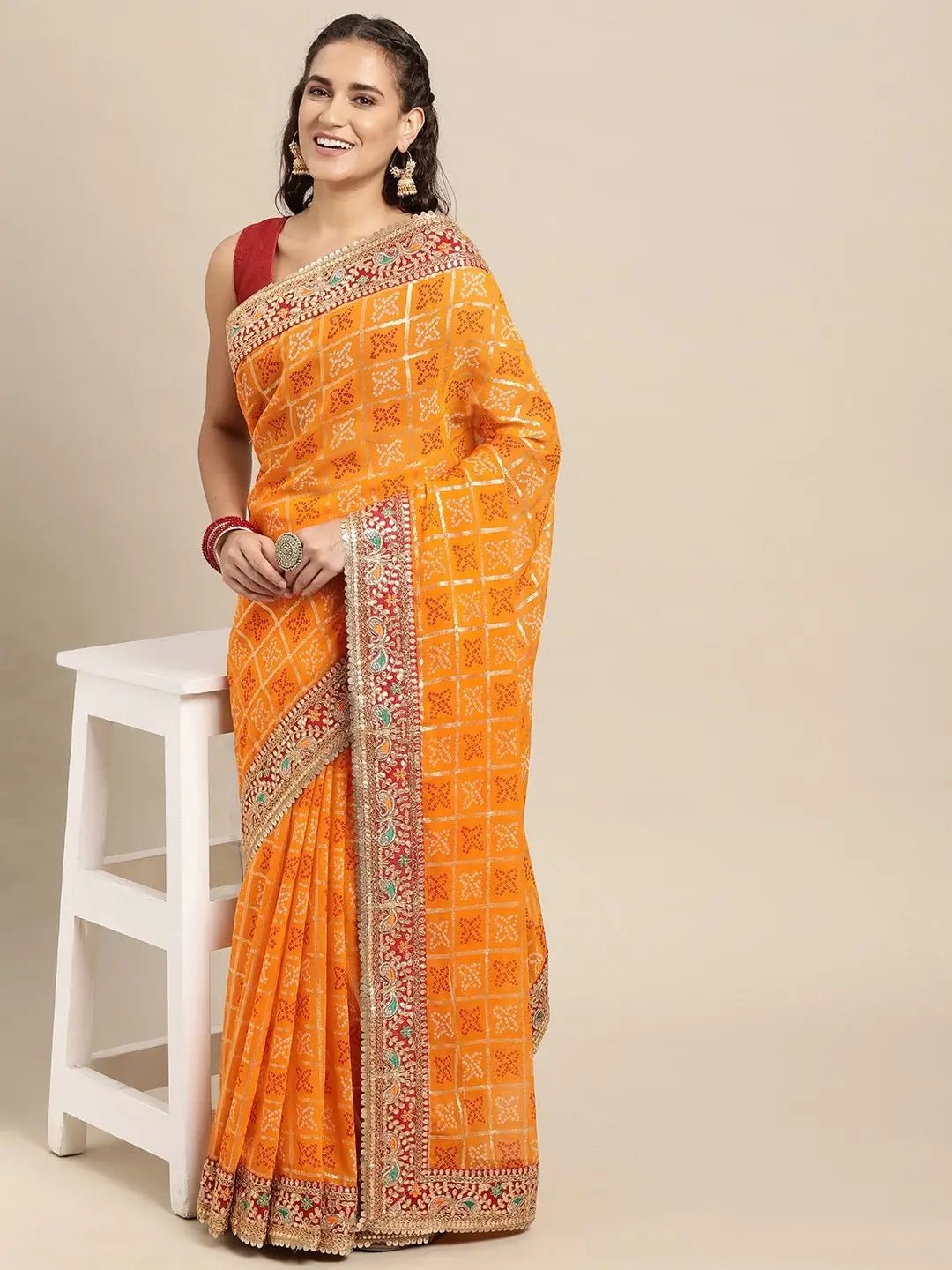 Poly Chiffon Foil With Bandhej Print Festive Wear Saree by My Store