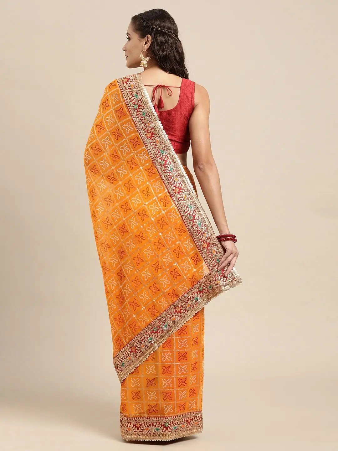 Poly Chiffon Foil With Bandhej Print Festive Wear Saree by My Store