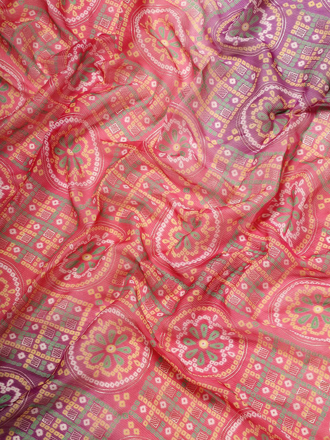 Purple Bandhani Print Silk Saree With Gota Patti Border by My Store