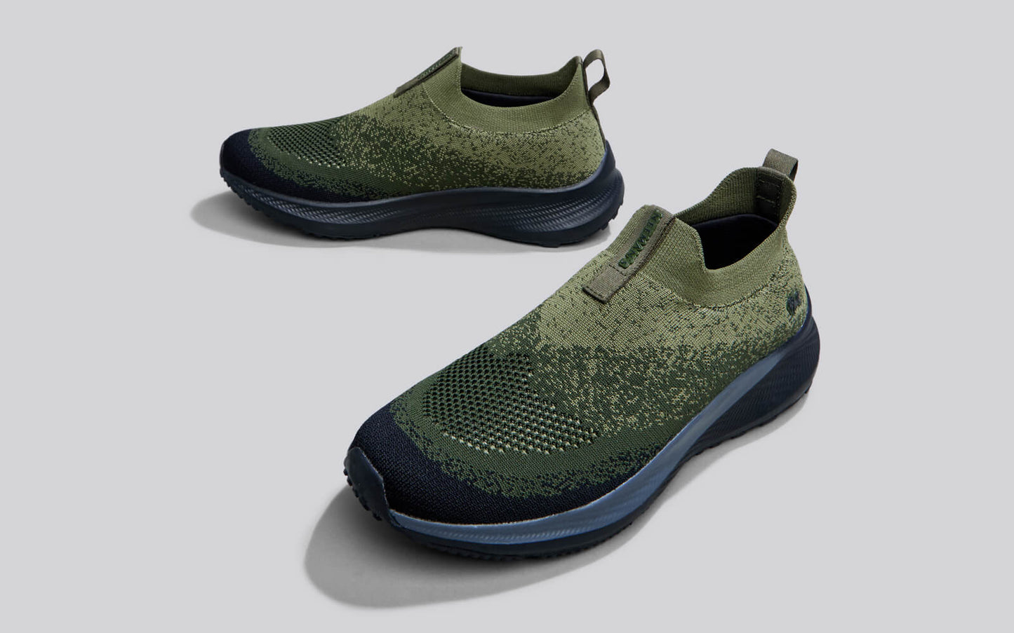 Blend Knit Slip-Ons – Olive-Black | Breathable & Stylish Slip-On Sneakers for Everyday Comfort