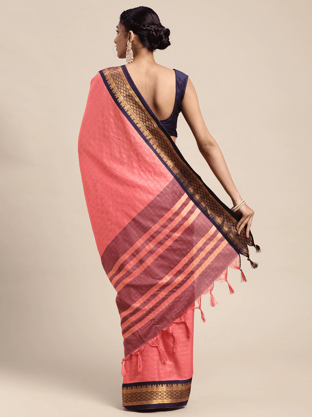 Exclusive Pink Colour Chex Design Uppada Cotton Silk Saree by My Store