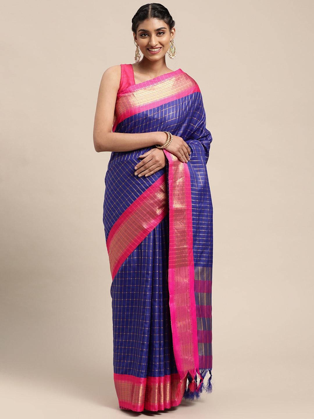 Exclusive Self Butti Blue Colour Uppada Cotton Silk Saree by My Store