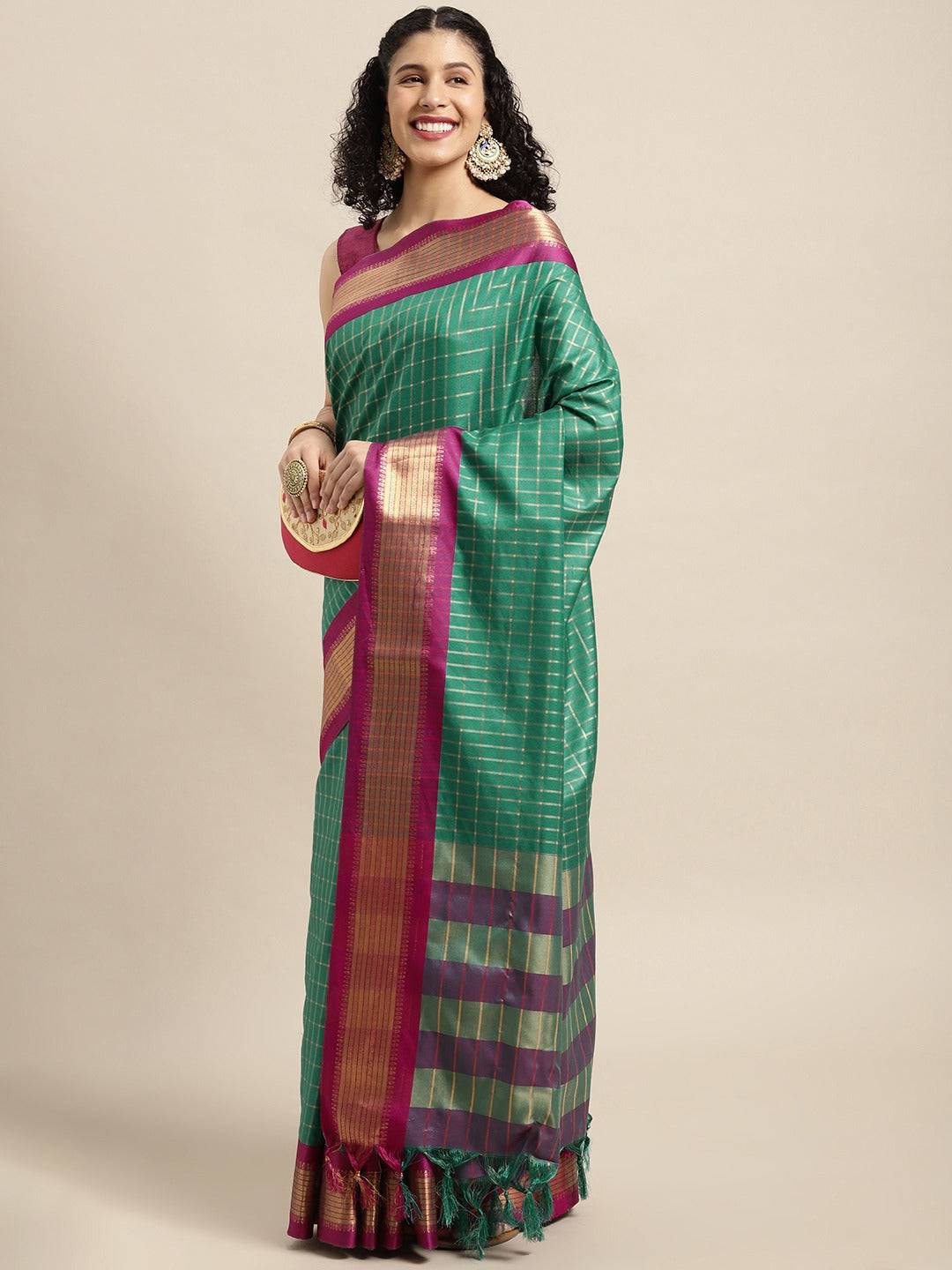 Exclusive Rama Colour Self Butti Design Uppada Cotton Silk Saree by My Store