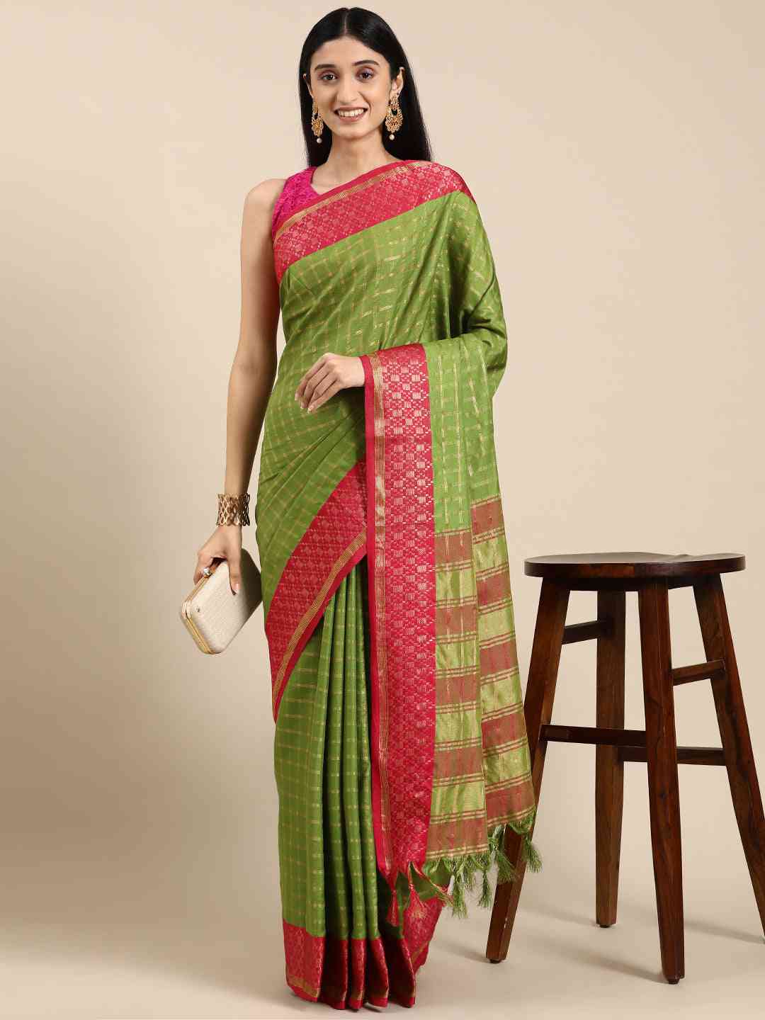 Exclusive Green Colour Small Chex Uppada Cotton Silk Saree by My Store