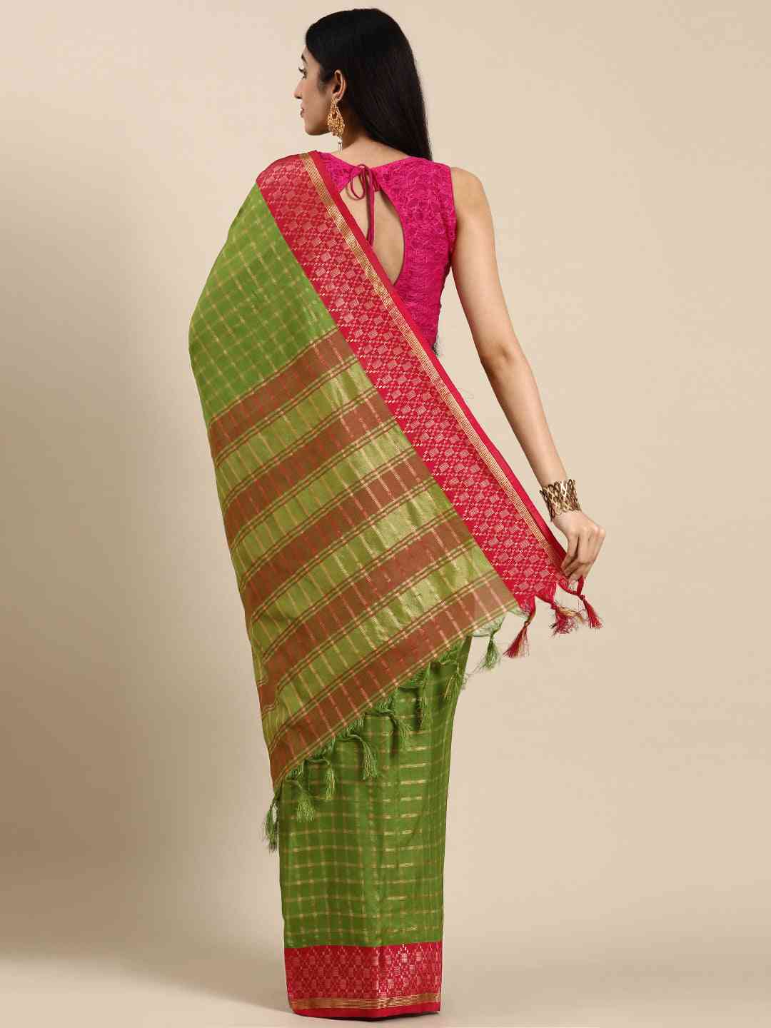 Exclusive Green Colour Small Chex Uppada Cotton Silk Saree by My Store