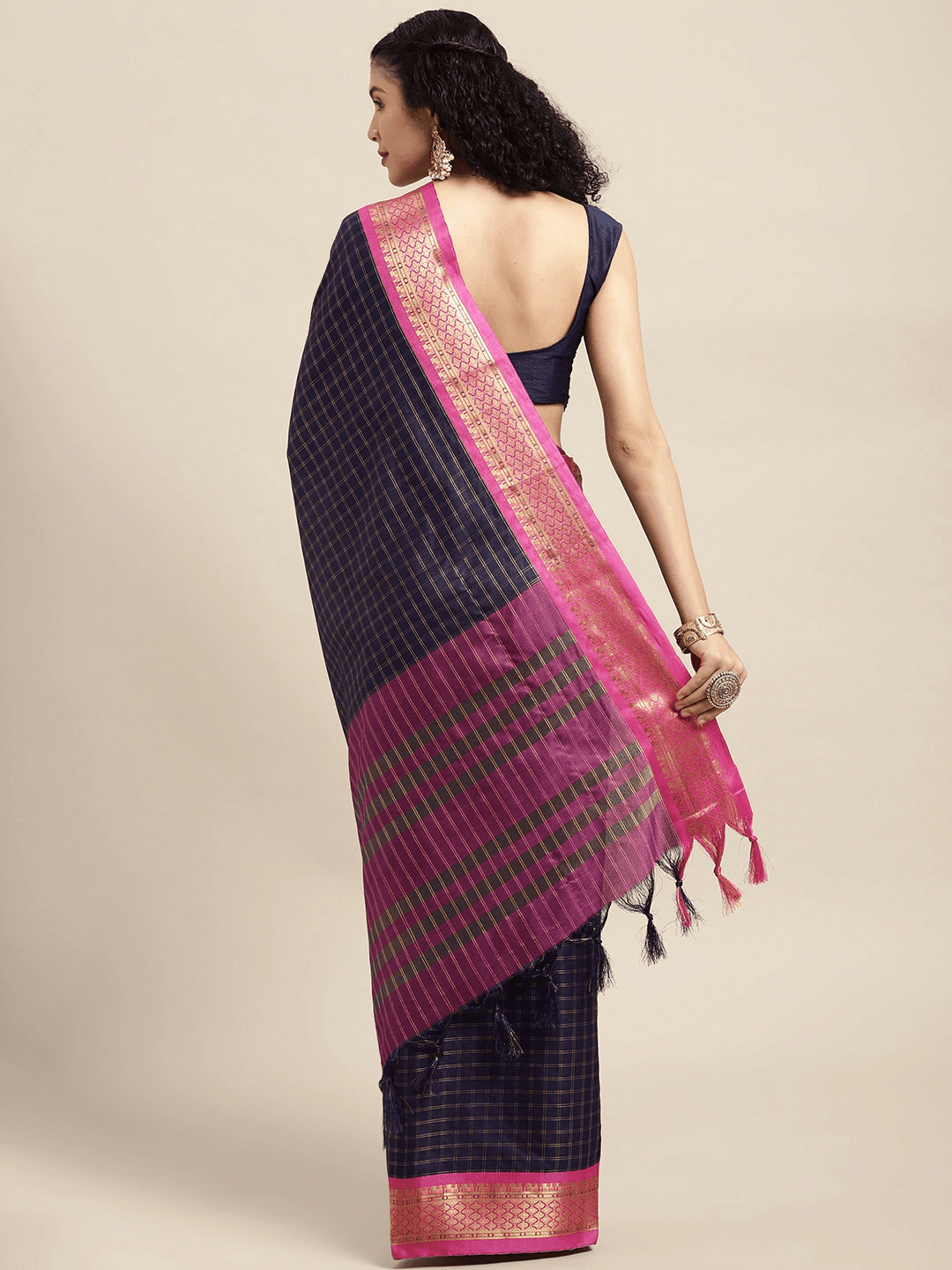 Traditional Navy Colour Self Butti Design Uppada Saree