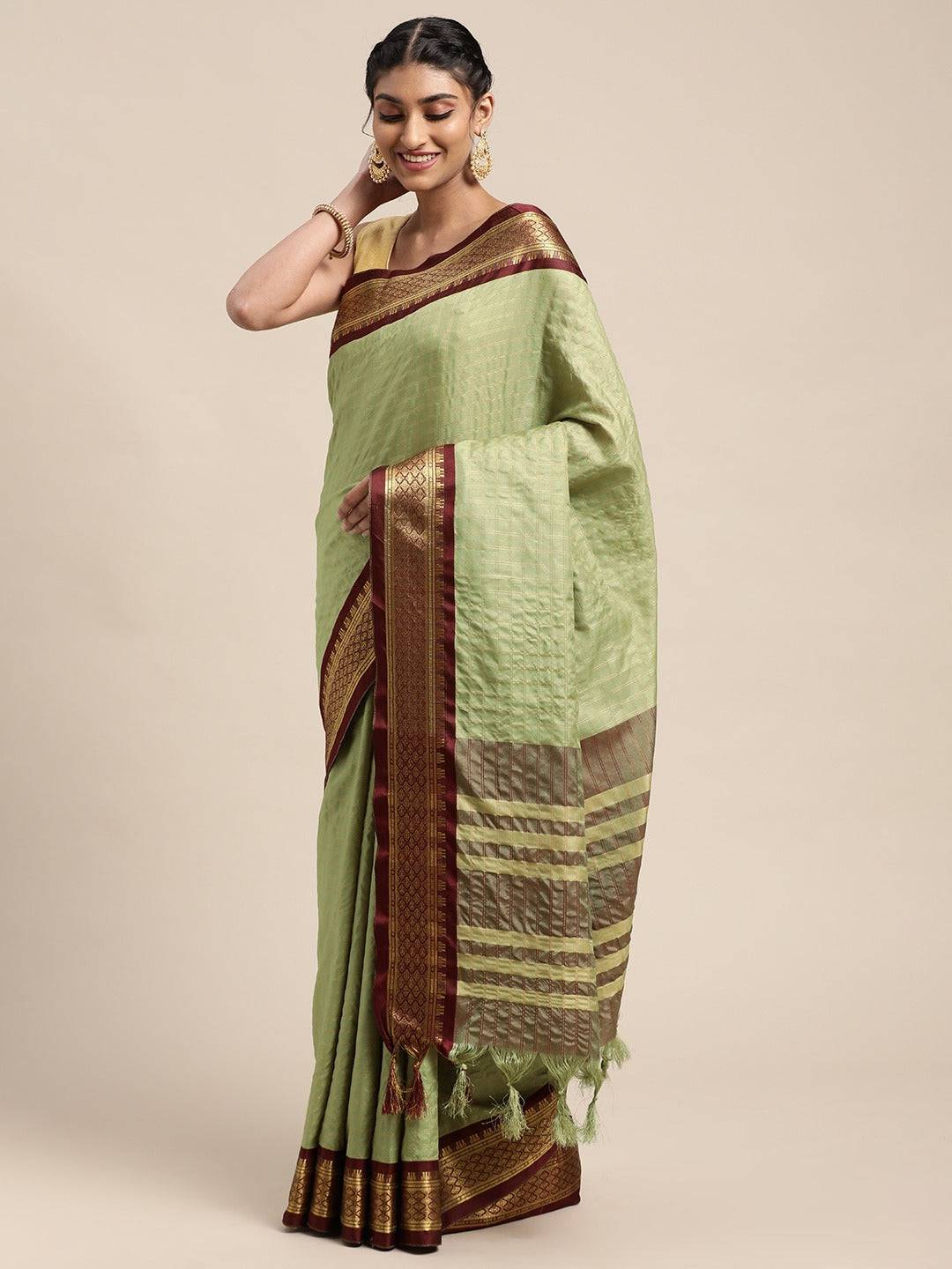 Exclusive Pista Colour Self Butti Design Uppada Cotton Silk Saree by My Store