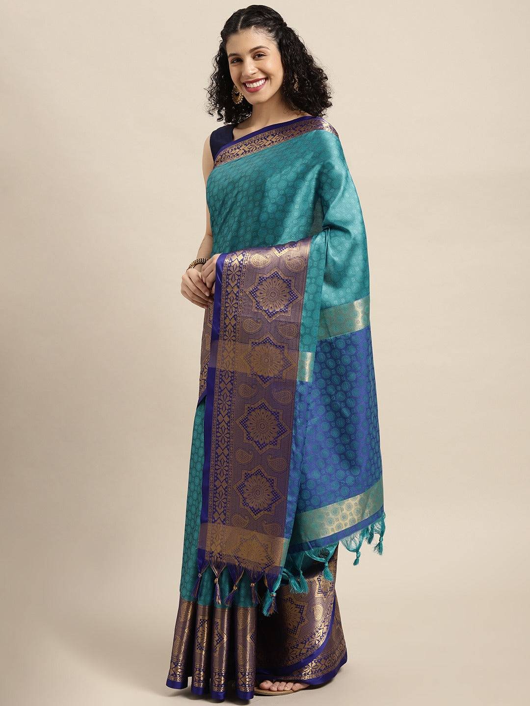 Rama Colour Self Butti Design Uppada Cotton Silk Saree by My Store