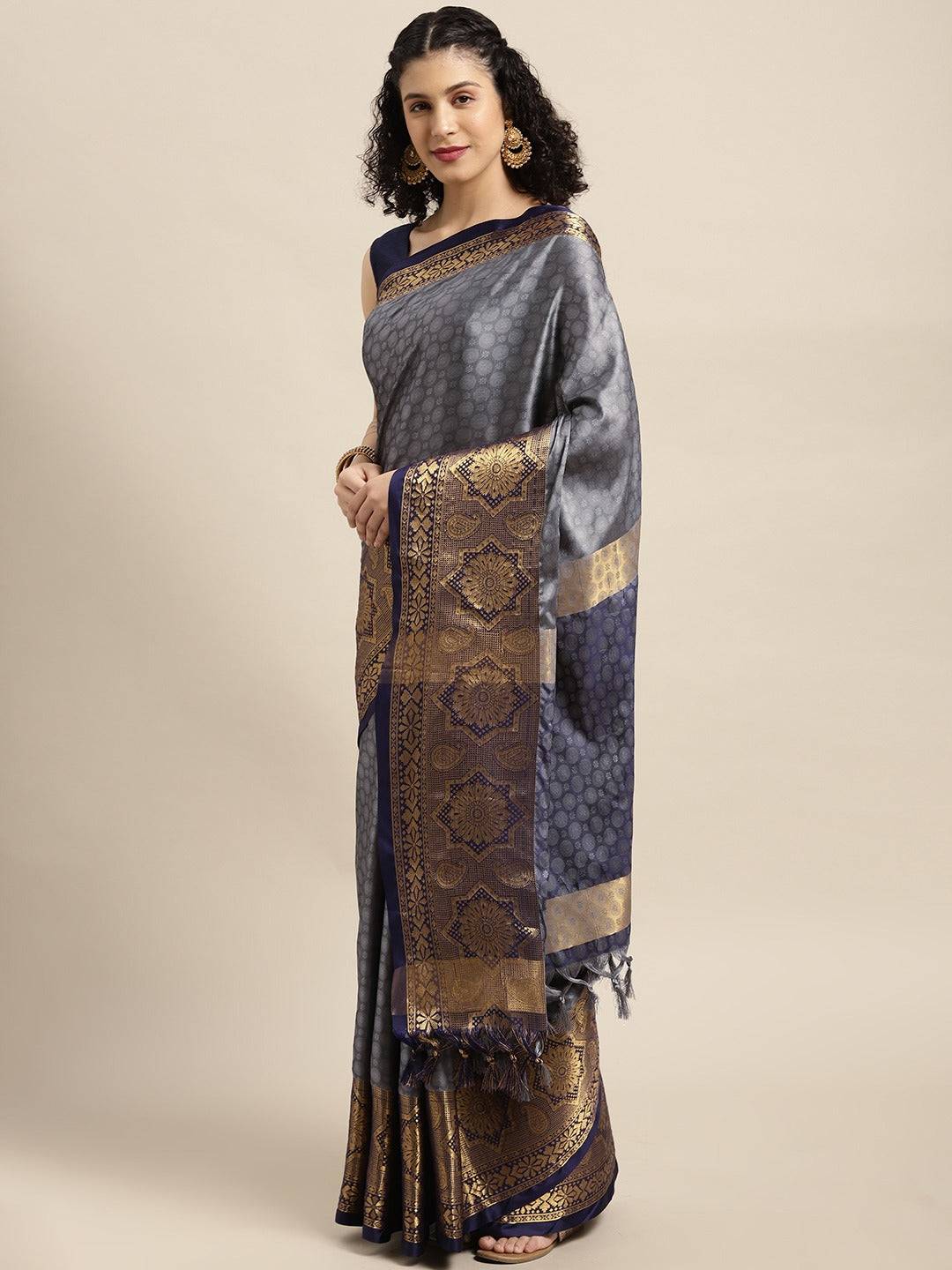 Grey Colour Self Butti Design Uppada Cotton Silk Saree by My Store