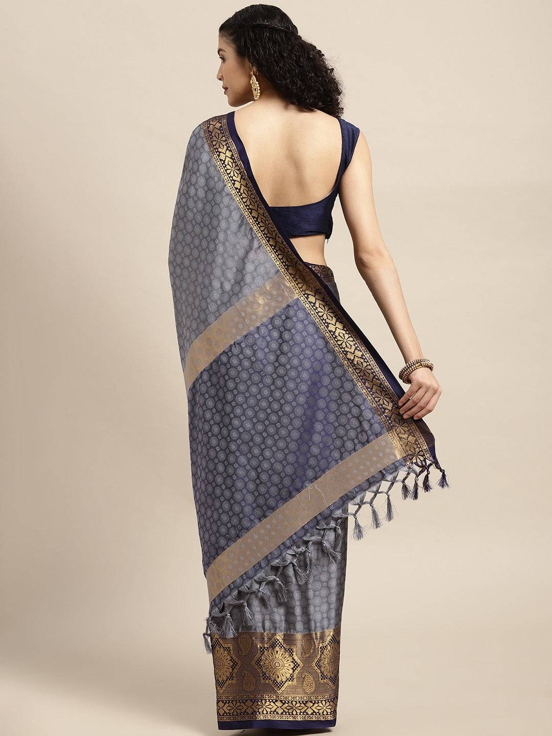 Grey Colour Self Butti Design Uppada Cotton Silk Saree by My Store