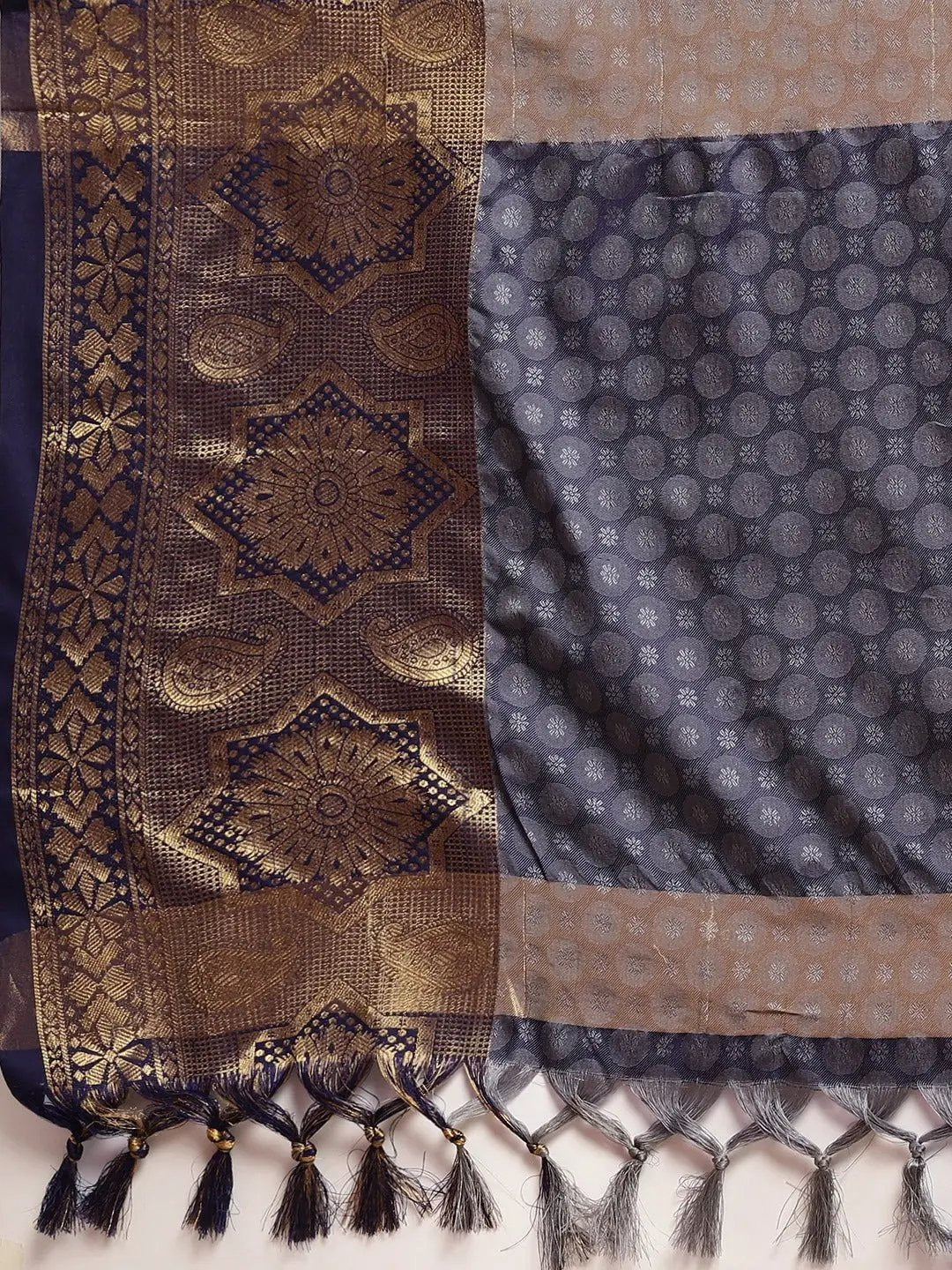 Grey Colour Self Butti Design Uppada Cotton Silk Saree by My Store