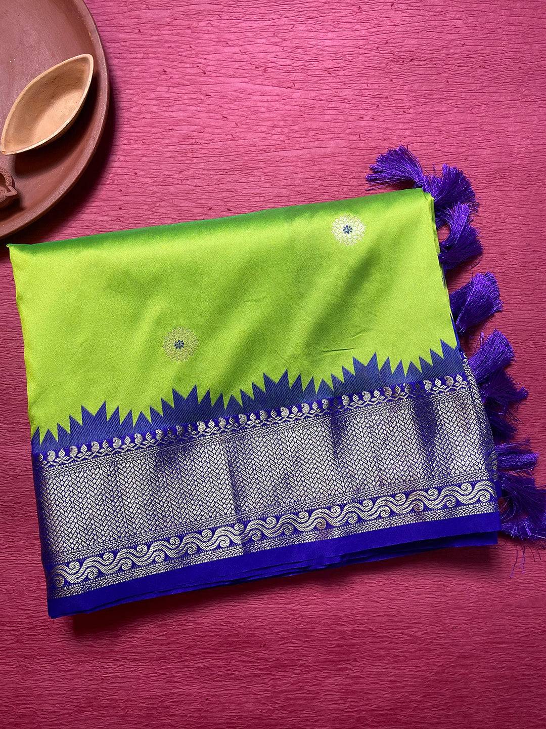 Lime Green Eyecapthear Gadhwal Silk Saree by My Store