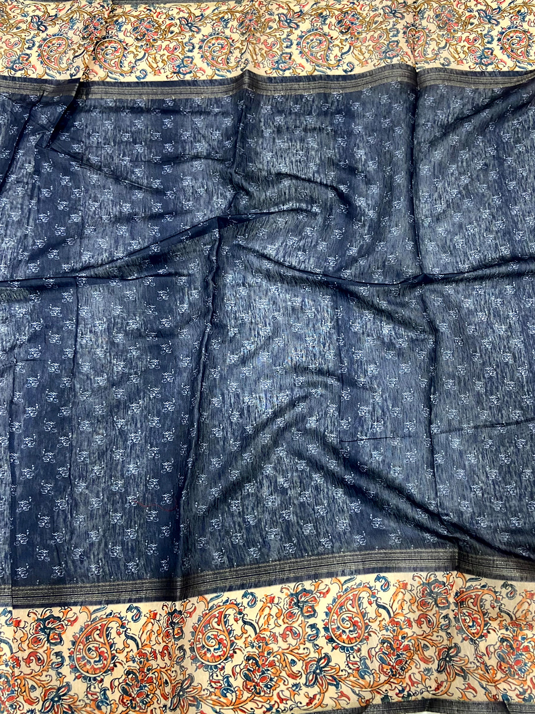 Navy Chanderi Phulkari Floral Digital Print Saree by My Store