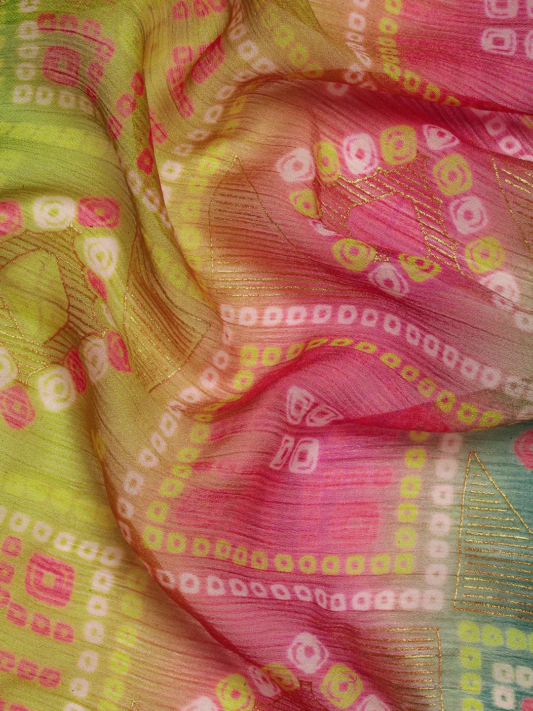 Chiffon Bandhej Print Saree With Embellished Border by My Store