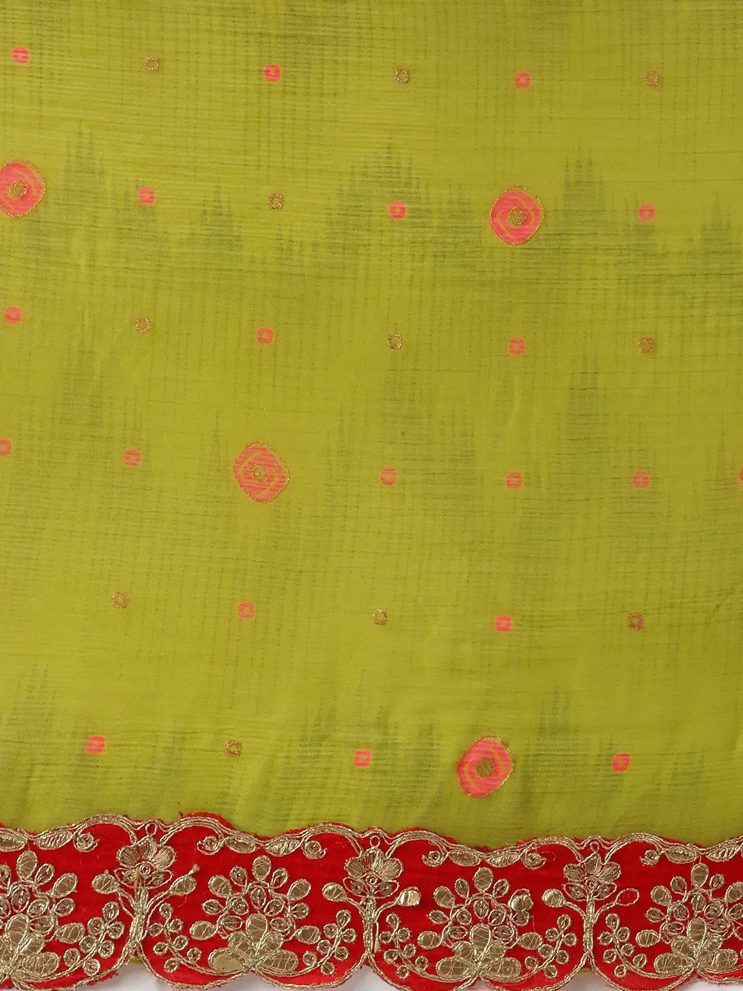 Chiffon Bandhej Print Saree With Embellished Border by My Store