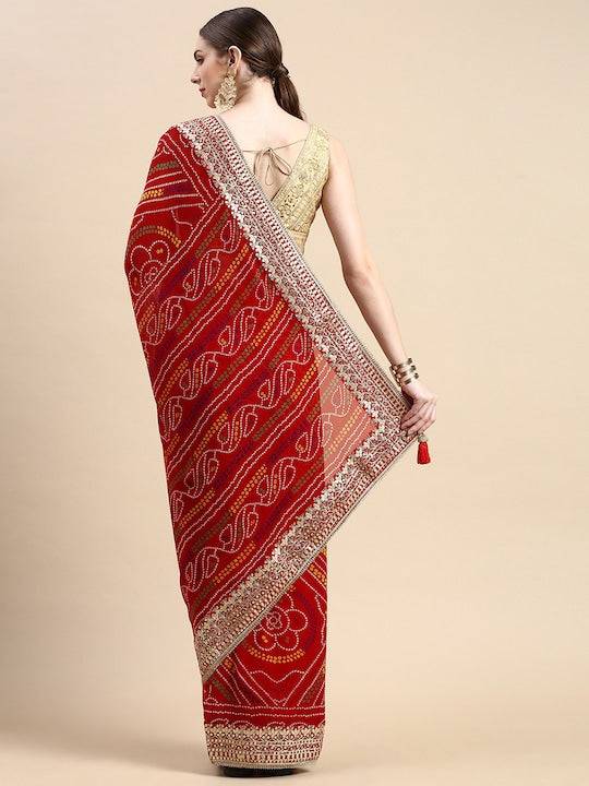 Sequinned Poly Georgette Bandhani Saree by My Store