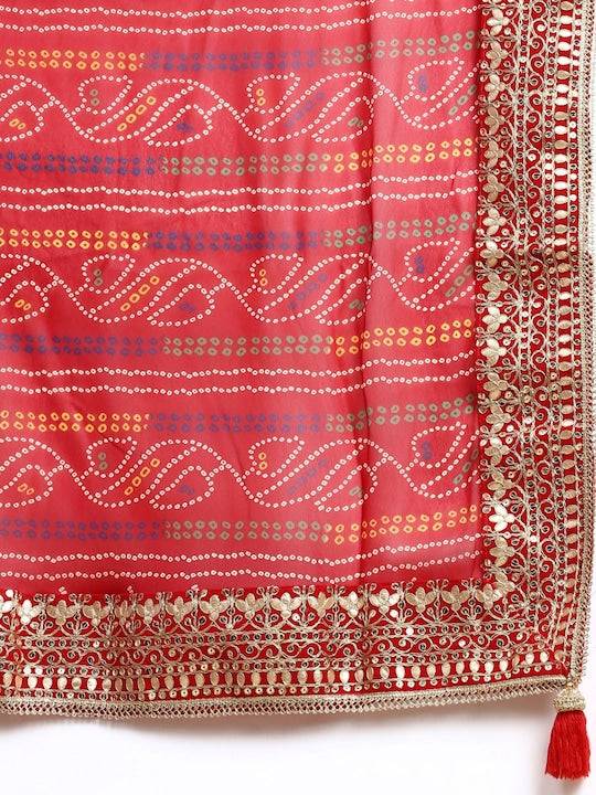 Sequinned Poly Georgette Bandhani Saree by My Store