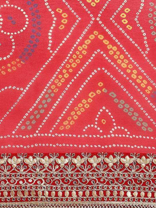 Sequinned Poly Georgette Bandhani Saree by My Store