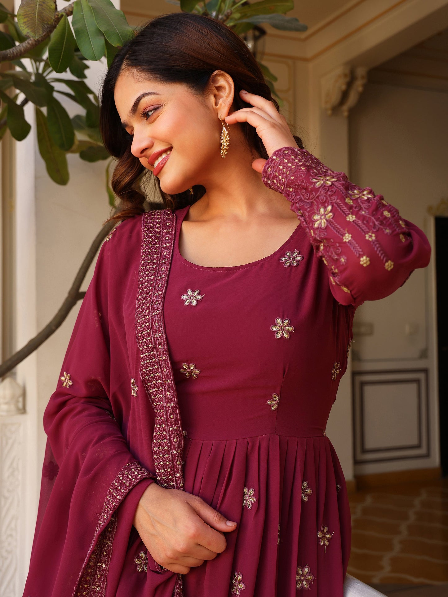 Party Wear Embroidered Onion Gown Set