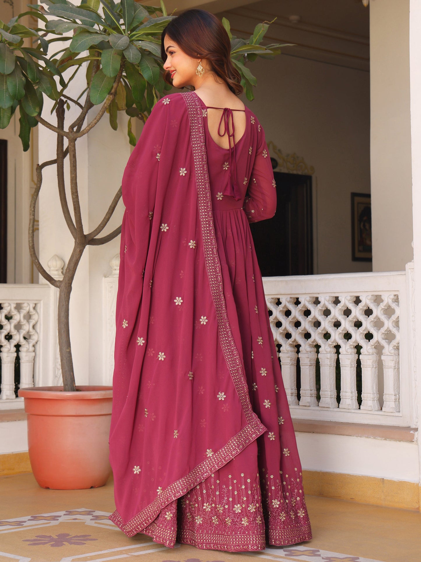 Party Wear Embroidered Onion Gown Set