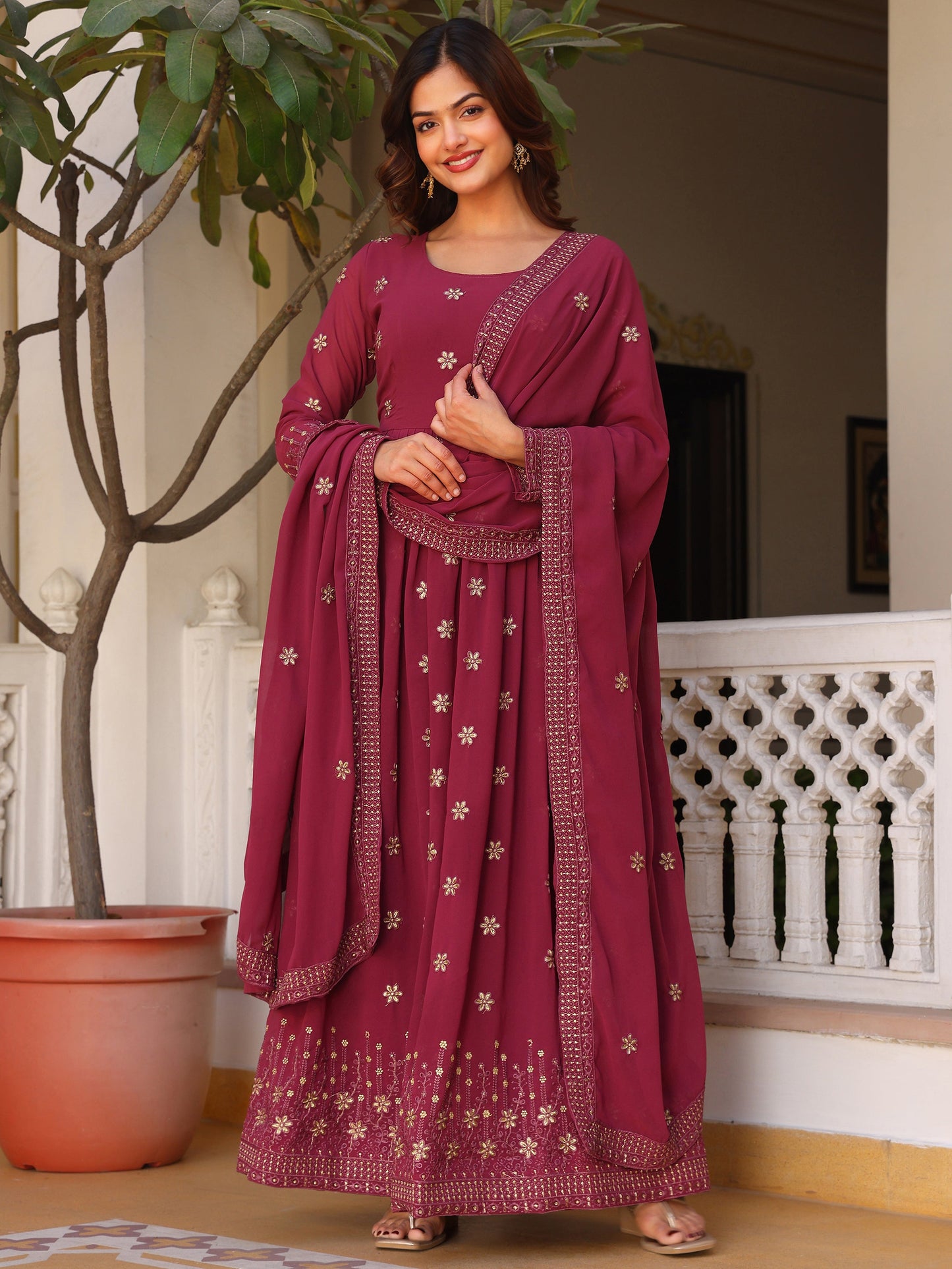 Party Wear Embroidered Onion Gown Set