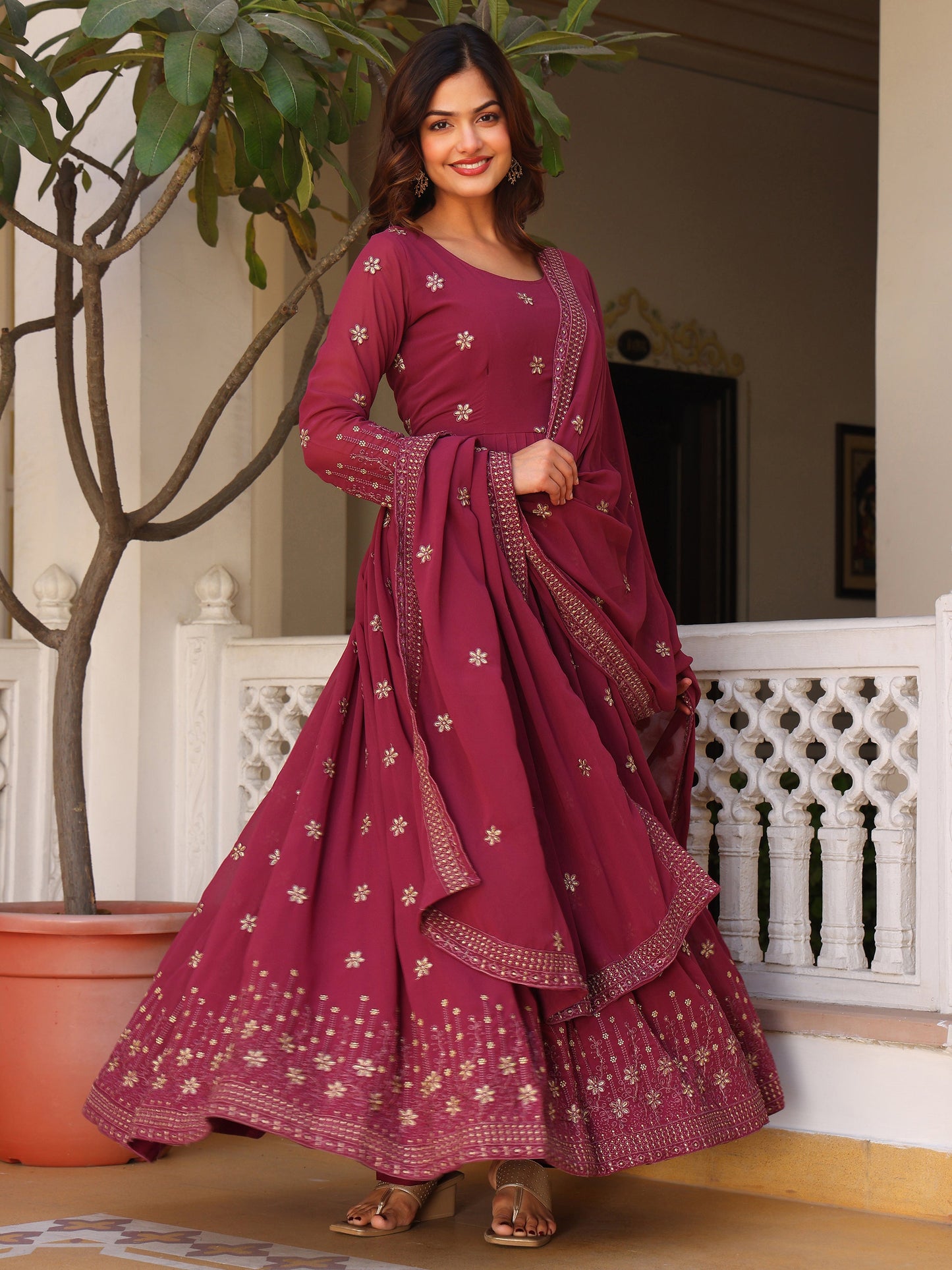 Party Wear Embroidered Onion Gown Set
