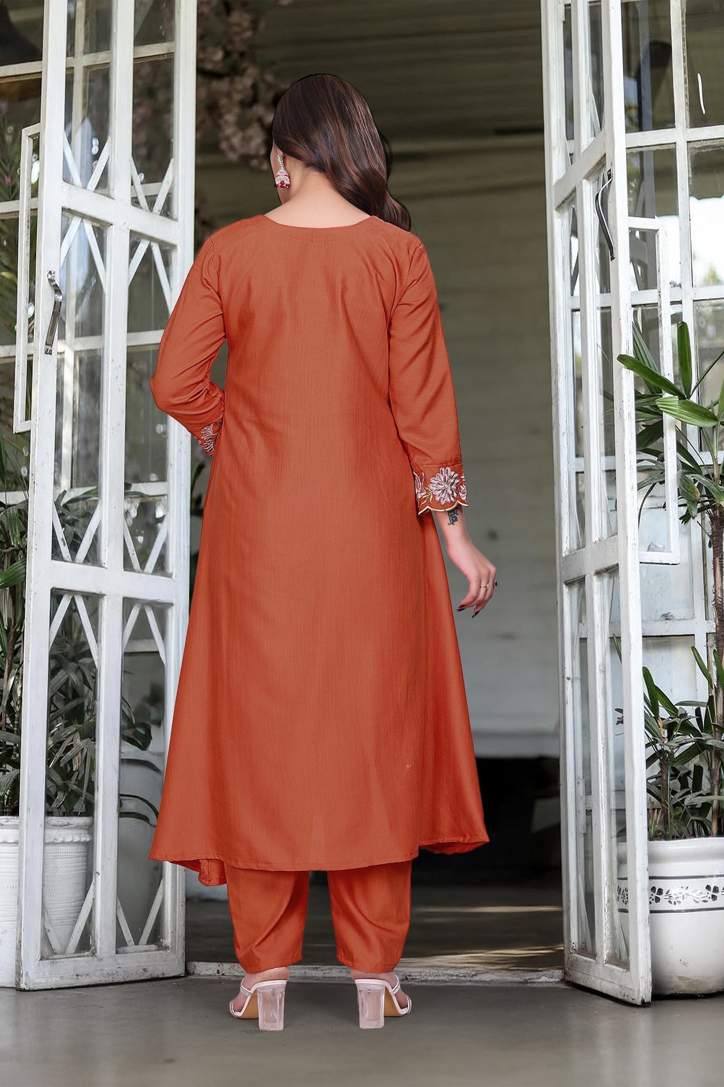 Bright Orange Kurta set for womens