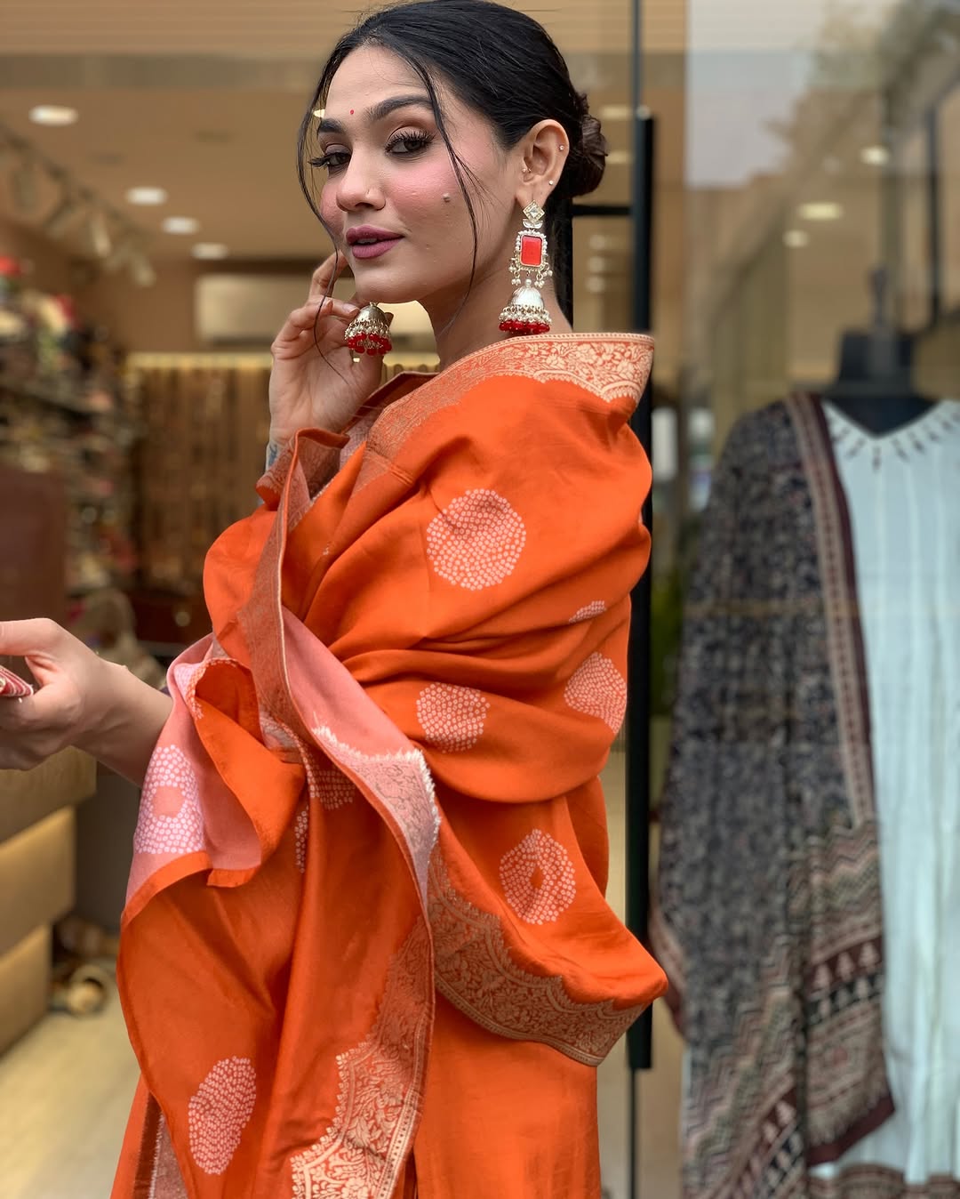 Silk Embroidered Orange Kurta Set