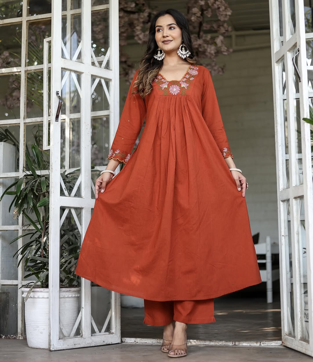 Bright Orange Kurta set for womens