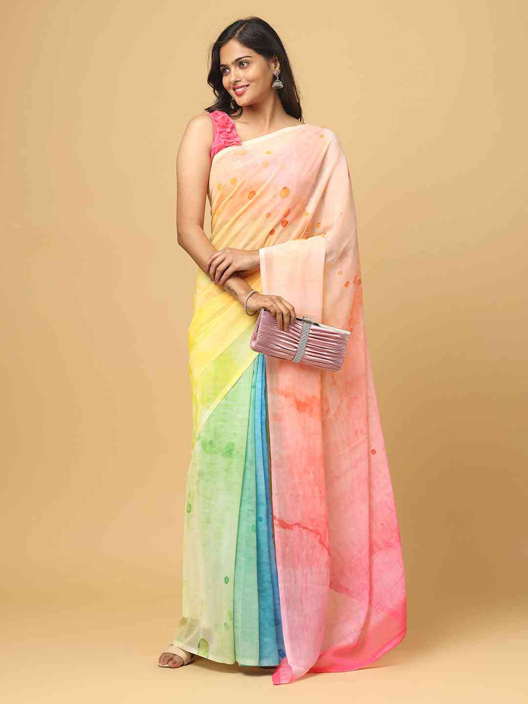 Ombre Soft Georgette Digital Print Saree by My Store