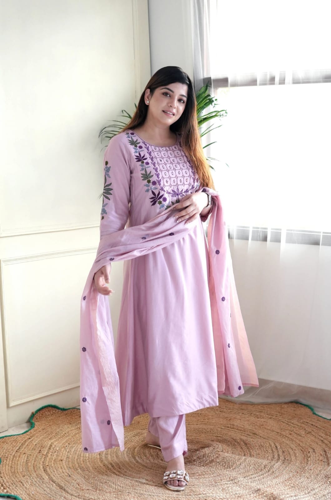 Stylish Light Pink Embroidered Kurta Set with Sheer Dupatta