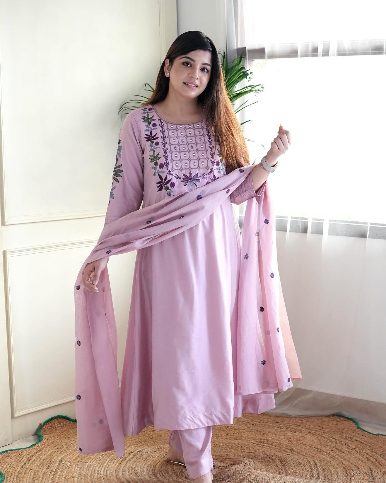 Stylish Light Pink Embroidered Kurta Set with Sheer Dupatta