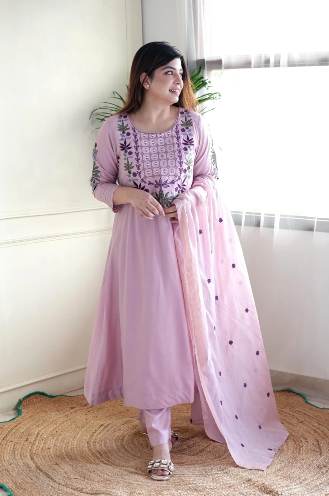 Stylish Light Pink Embroidered Kurta Set with Sheer Dupatta