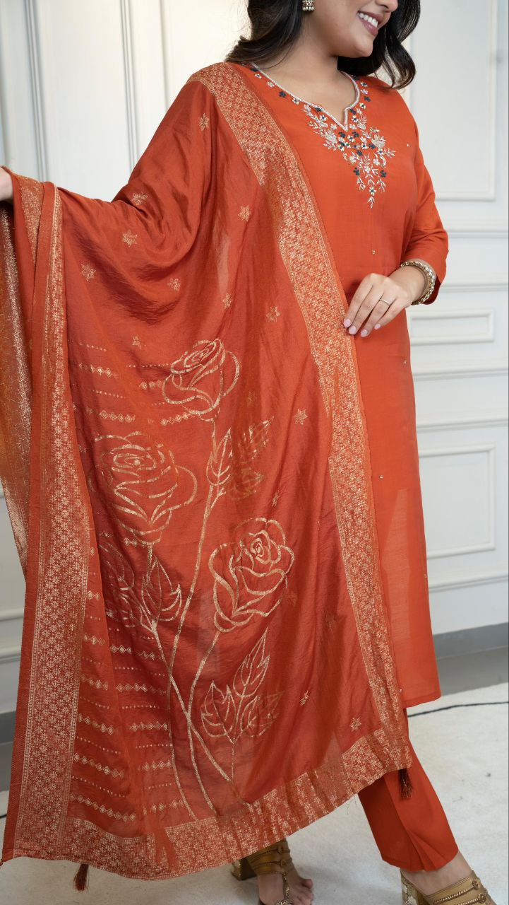 Designer Orange Kurta Set – Traditional & Modern Fusion Look