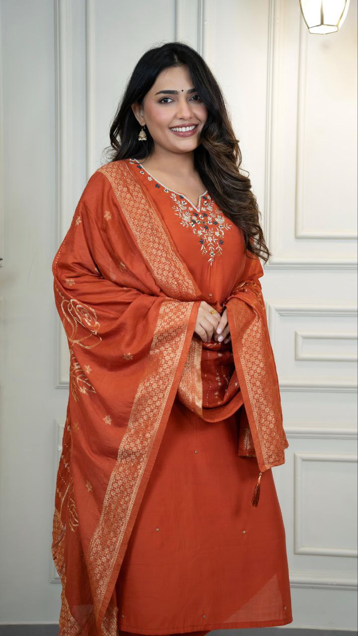 Designer Orange Kurta Set – Traditional & Modern Fusion Look