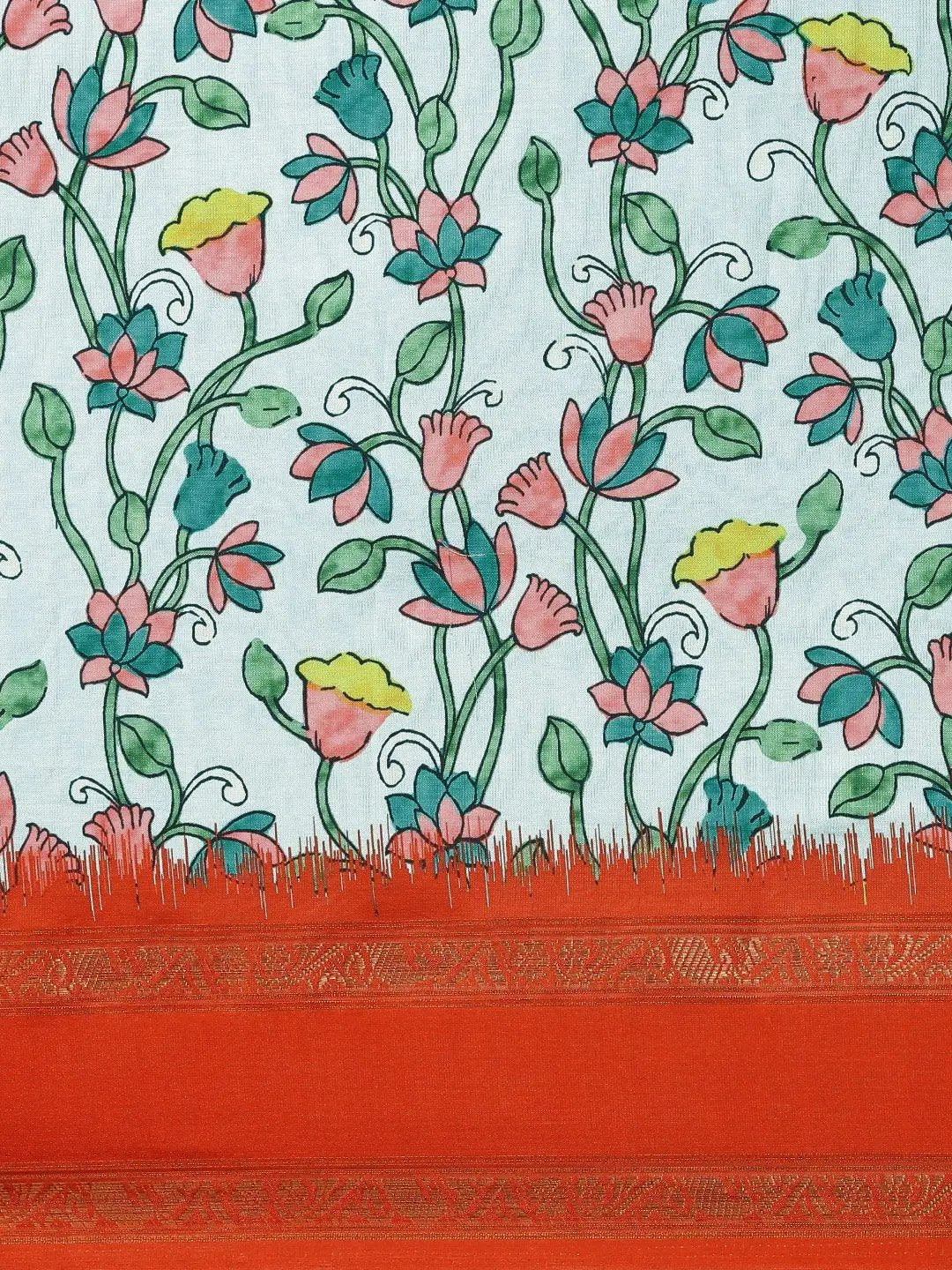 Soft Silk Kalamkari Digital Print Sky Blue Colour Saree by My Store