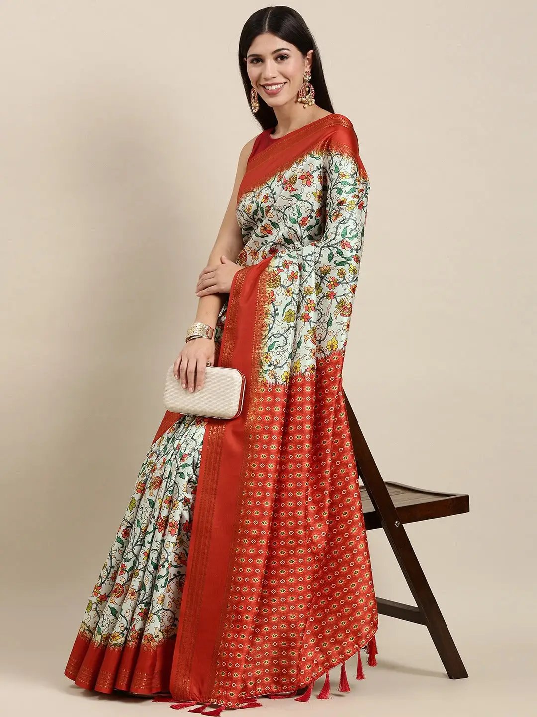 Soft Silk Kalamkari Digital Print Festive Green Colour Saree by My Store