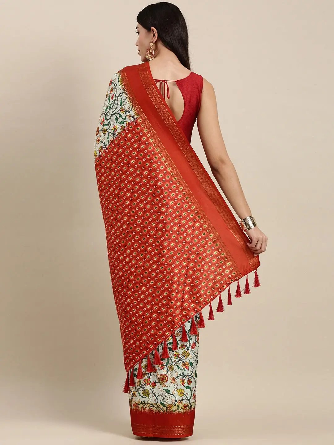 Soft Silk Kalamkari Digital Print Festive Green Colour Saree by My Store