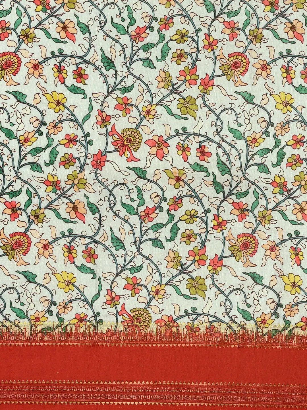Soft Silk Kalamkari Digital Print Festive Green Colour Saree by My Store