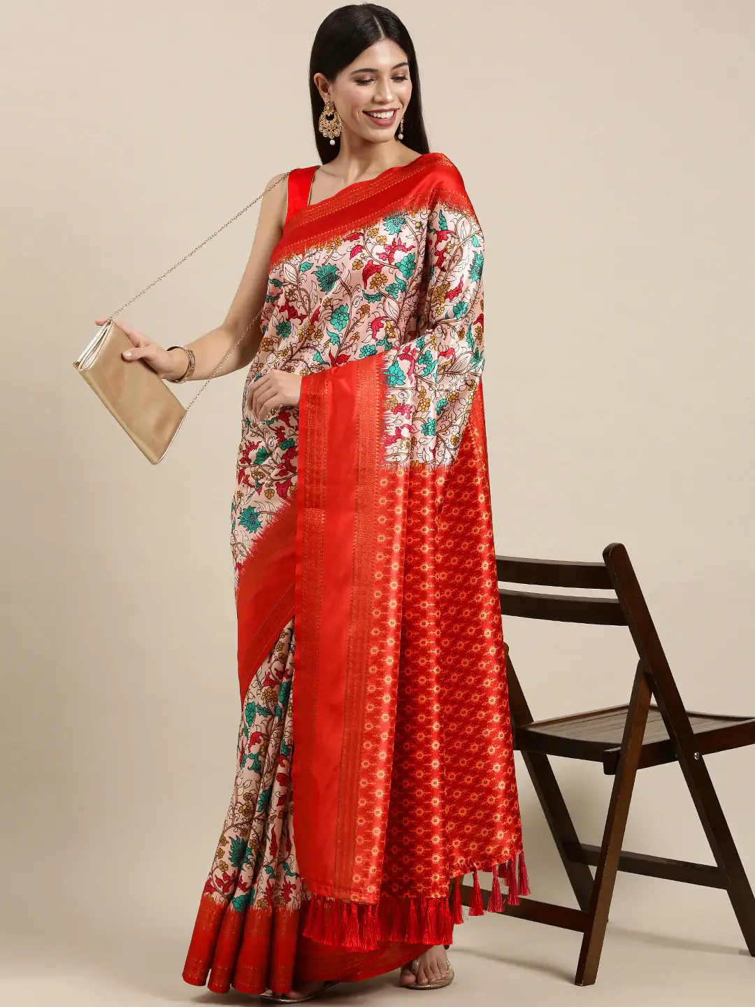 Red Colour Soft Silk Kalamkari Digital Print Saree by My Store